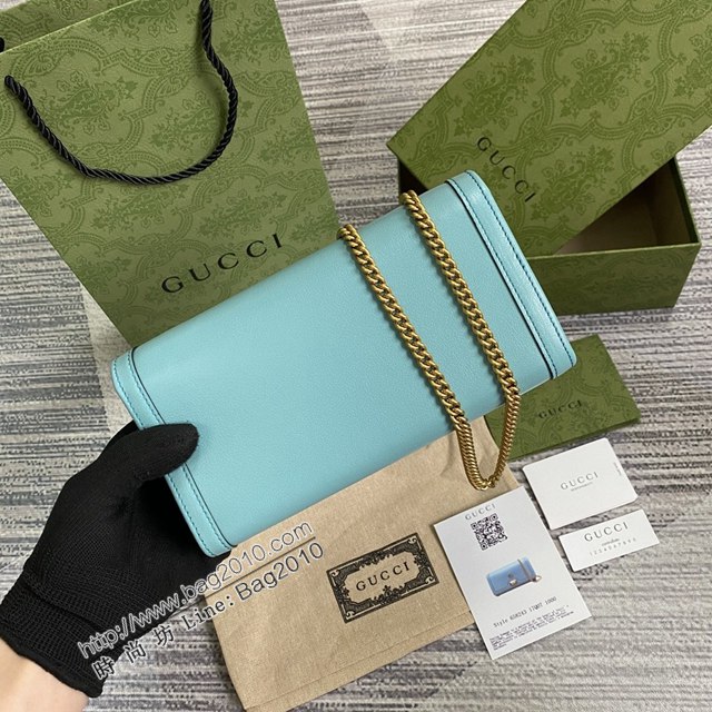Gucci新款包包 古馳淺藍色全皮小斜挎錢夾 Gucci新款竹節鎖扣鏈條錢包 658243  ydg3301